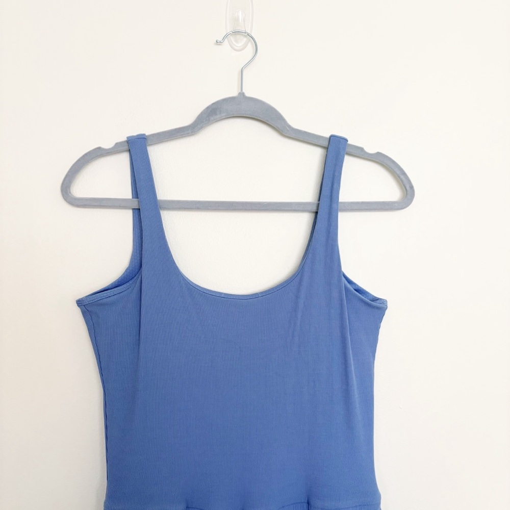 Vuori Pose Rib Knit Scoop Jumpsuit Built In Bra Periwinkle Blue Medium - Picture 4 of 8